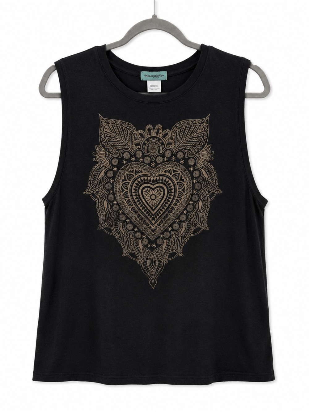 Workshop Republic Clothing Black Tank with Gold Heart Mandala